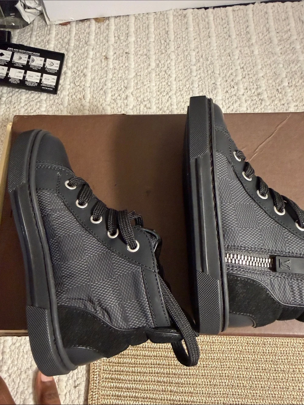 Louis Vuitton Kids High Top Sneakers EU 25 US 8 Black Damier Zip NWOT